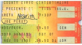 Vintage Nazareth Joe Perry Ticket Stub Novembre 6 1981 Portland - £31.52 GBP