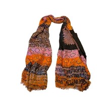 Silk Abstract Dyed Scarf Head Wrap Hijab Orange Black Pink 100% 19”x82” Boho - $19.62