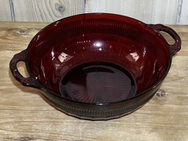 1990s Vintage Royal RUBY RED Anchor Hocking Coronation~Glass Serving Bowl - £11.16 GBP