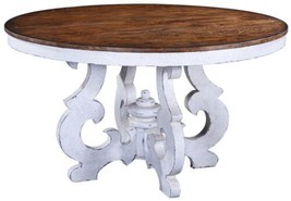 Table Cambridge Round Wood Ornate Pedestal Antique White and Rustic Pecan - £2,492.45 GBP