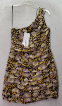 Zara Mini Dress Womens Small Yellow Purple Floral One Shoulder Ruche Side Zipper - £22.15 GBP