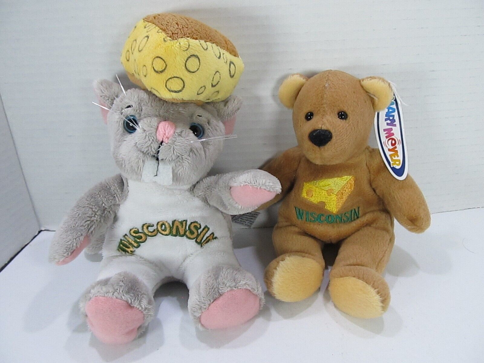 Primary image for LOT OF 2 MARY MEYER  Mascot Bear & Souvies Wisconsin Cheese Mouse Plush 8"