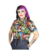 Hollywood Monsters Horror Knot Top XS-4XL Pin Up Vintage Inspired - £32.99 GBP