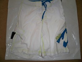 MEN&#39;S GUYS BILLABONG SOLID WHITE BOARDSHORTS SWIM SUIT GREEN/BLUE LOGO N... - $34.99