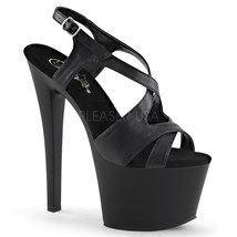 PLEASER Sexy Shoes Criss Cross Strappy Black Faux Leather Platform 7&quot; Heels - £50.58 GBP