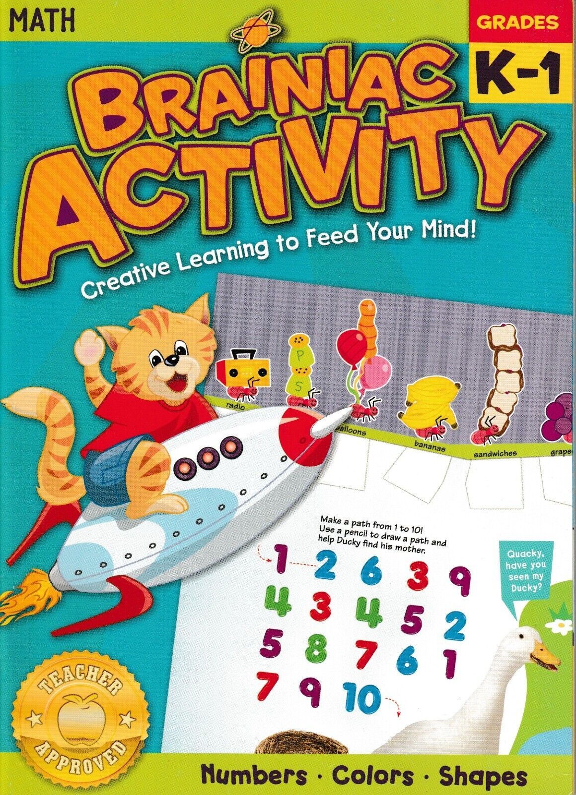 Brainiac Activity:  MATH, Grades K-1, Workbook:  Numbers, Colors, Shapes - $6.64