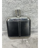 Leather Wrapped Stainless Steel Metal Flask With Twist Of Lid - £8.20 GBP