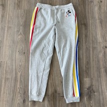 Mickey Sweatpants Womens Large Disney Grey Red Yellow Blue Stripes - $19.76