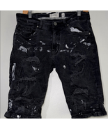 Edgy Black Distressed Shorts with Paint Splatter - $15.68