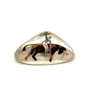 Vintage Signed Sterling Mexico Taxco Abalone and Seashell Rodeo Brooch - £51.42 GBP