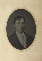 Antique Tintype Photo Young Man Teen Boy Hand Tinted Blue Tie - £18.02 GBP