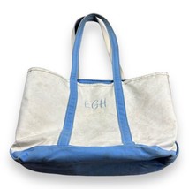 Vintage LL Bean Boat &amp; Tote Canvas Bag Large Light Blue &amp; Cream Made In ... - $34.64