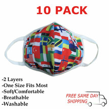 10 Pack / PCS  World Flags Fashion Face Mask Adult Unisex, Reusable, Was... - £10.95 GBP
