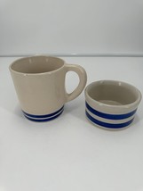 Rare Roseville Ohio RRP USA Blue Stripes Coffee Cup Mug &amp; Crock Bowl - $23.33