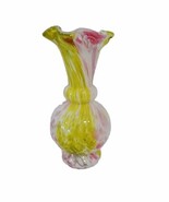 Fluted Glass Vase Pink Yellow &amp; White End Of Day Spatter Art Ruffle Rim - €76,43 EUR
