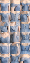 Dusty Blue Bridesmaid Dress Off Shoulder Sweetheart Tulle Empire Dress image 10