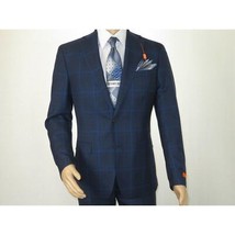 Men TALLIA Suit Wool Blend English Glen Plaid Classic 2Button VDVA2SVX0026 Blue image 2