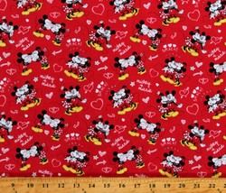 Cotton Mickey &amp; Minnie Mouse Hearts Love Red Disney Fabric Print by Yard D380.55 - £7.67 GBP