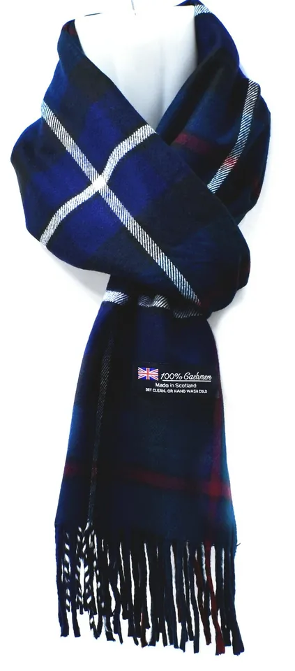 Mens Womens Winter Warm 100% CASHMERE Scarf Scarves Plaid Wool Navy white - £10.21 GBP