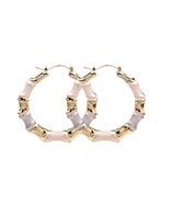 18k Layered Real Gold Filled round bamboo earrings Multi colors 40mm - $221.81 MXN