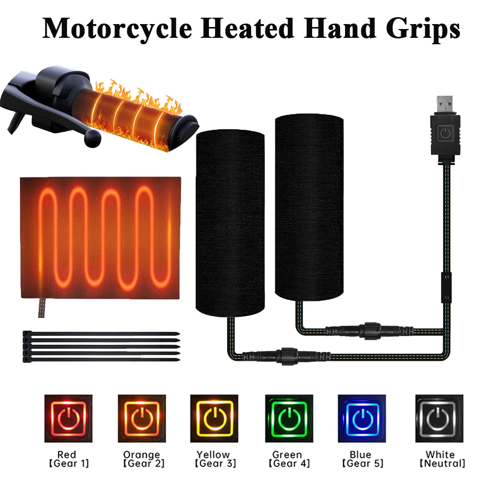 Motorcycle Heated Hand Grips 5V USB 6 Gear Electric Heating Handle IP67 - £21.17 GBP+