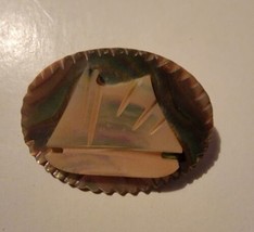 Vintage Brooch Abalone Ship Boat Design Pinback Pin Jewelry  - $24.98