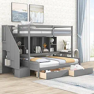 Multifunctional Solid Wood Bunk Beds Twin Xl Over Full Size With Stairs,... - £1,012.24 GBP