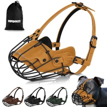 OOPSDOGGY Metal Pitbull Dog Muzzle Reflective Leather Mask Secure Wire Basket Mu - £27.39 GBP