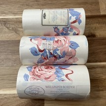 3 Rolls Laura Ashley Pink Blue Floral Wallpaper Border 11 Yds X 4.25” Pe... - $351.08 MXN