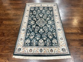 Green Indo Sarouk Rug 4x6 Floral Allover Handmade Vintage Oriental Carpet Wool - £1,120.51 GBP