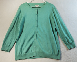 Van Heusen Cardigan Sweater Women Large Green Long Sleeve Round Neck Button Frnt - £12.72 GBP