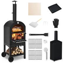 Pizza Oven Wood Fire Pizza Maker Grill w/ Waterproof Cover&amp;Pizza Stone O... - $314.99