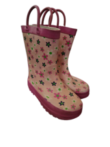 Little Girls Pink Flowered Rain Boots - Size L 9/10 - £5.48 GBP