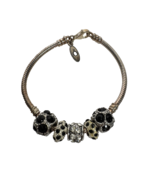 Pandora Silver Bracelet 5 Charms 7” Lobster Clasp Black Gems - $729.58 MXN