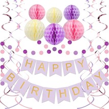 Birthday Party Decorations Happy Banner Paper Balls Garland Circle Dots ... - £10.82 GBP