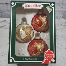 Vintage Kugelgruss Christmas Ornaments Box Of 3 Red Gold Noel Angels Ger... - £27.08 GBP