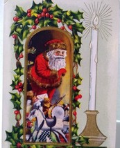 Christmas Postcard Santa Claus Toys Holly Candle 1914 Whitney Vintage Original - £8.26 GBP