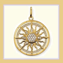 Round 18k Gold Plated Sun Astro Wheel Pendant with Encircled Pave Crystals image 1