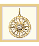 Round 18k Gold Plated Sun Astro Wheel Pendant with Encircled Pave Crystals - £40.55 GBP
