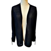 Chico&#39;s Cardigan Sweater Size 3 / XL 16 Black Sheer Open Front 3/4 Tie S... - £13.70 GBP
