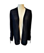 Chico&#39;s Cardigan Sweater Size 3 / XL 16 Black Sheer Open Front 3/4 Tie S... - £13.76 GBP