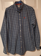 Cinch Men&#39;s Button Down Long Sleeve Rodeo Cowboy Cotton Blue Plaid Shirt Small - £14.24 GBP