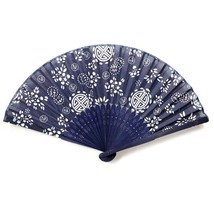 Batik Style Fabric Hand Fan 8&quot; Blue White New Folding Pocket Purse Bamboo Gift - £6.33 GBP