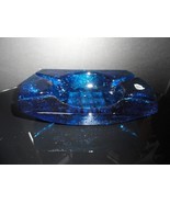 Blenko Blue Glass Waffle Pattern Ash Tray Ashtray with sticker - $2,632.45 MXN