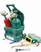 HVAC Welding Cutting Torch Kit w/ Oxygen Acetylene Tanks Regulators TOTE &amp; Hoses - £201.94 GBP