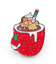NEW Hot Chocolate Mug Winter Christmas Gingerbread Cute Enamel Brooch Pin 1.2&quot; - £3.91 GBP