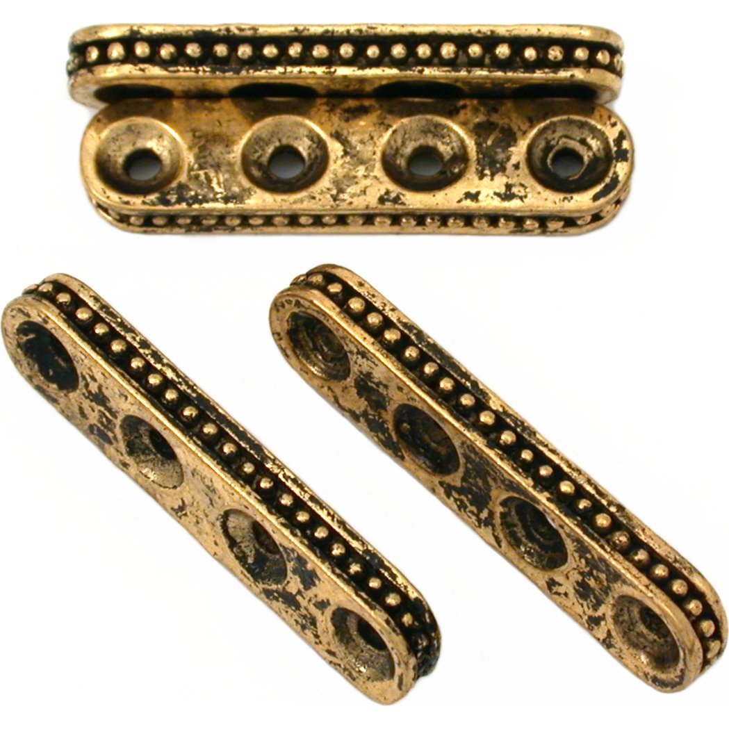 Primary image for Bali Spacer Four Hole Antique Gold Plated Beads 31mm 16 Grams 4Pcs Approx.