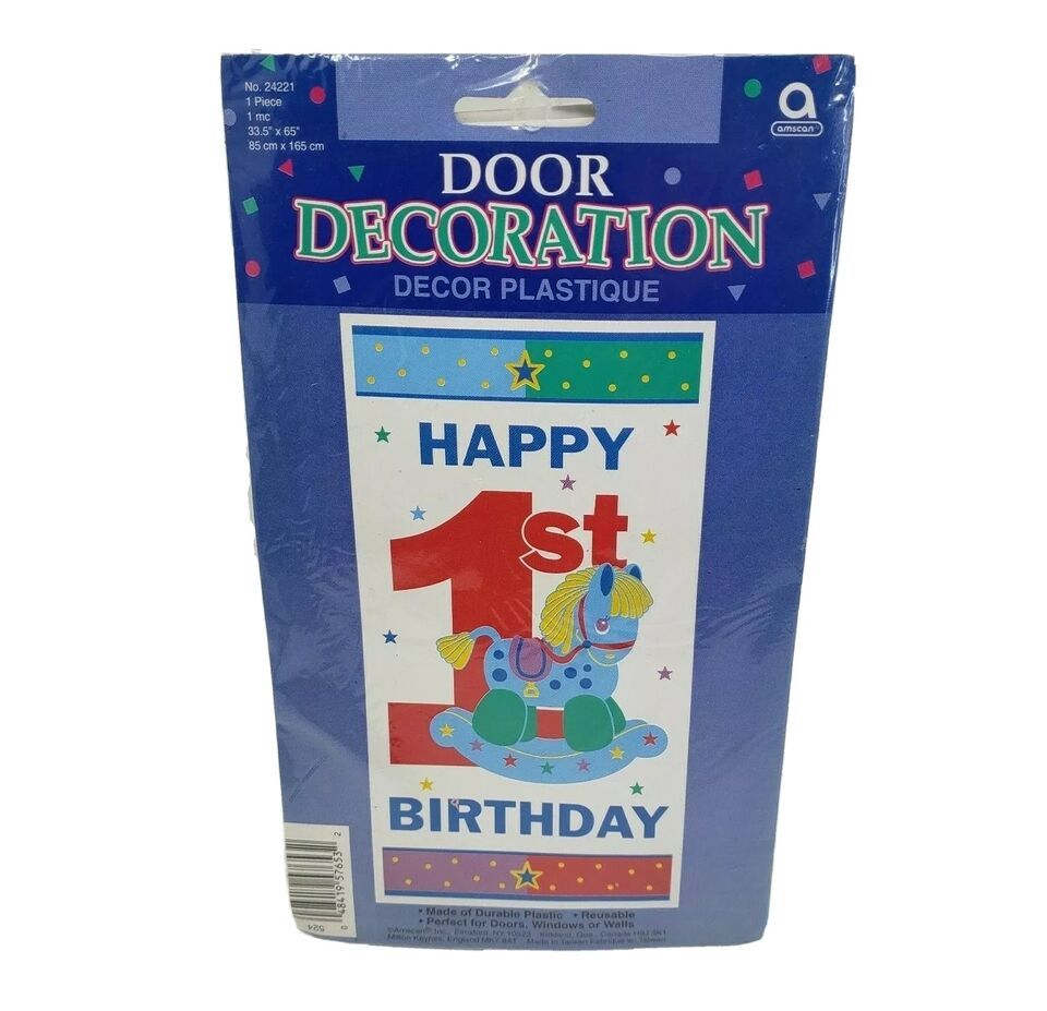 VINTAGE DOOR DECORATION HAPPY FIRST 1ST BIRTHDAY HORSE 33&quot; X 65&quot; NEW IN ... - $23.75