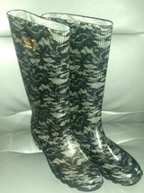 Nicole Miller New York Rain Boots- Black Lace Print-Wellies Muck Womens Size 11 - £24.03 GBP