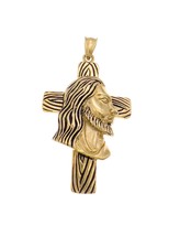 Jesus Head Cross Pendant Gold Stainless Steel Men Hip Hop Jewelry  g2 - £6.75 GBP